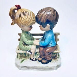 Retro Boy and Girl on Bench Holding Hands Gorham Figurine Moppets Japan 1971